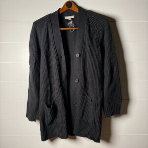 Women Within Chunky Sweater Cardigan Size M 14/16 Women V-Neck Button Black NWOT